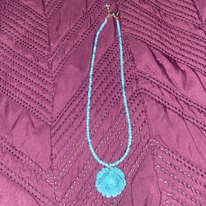 Blue Beaded Rose Necklace